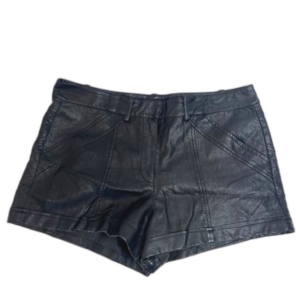 French Connection Faux Leather High Rise‎ Shorts Size 10 Biker Black Grunge Punk